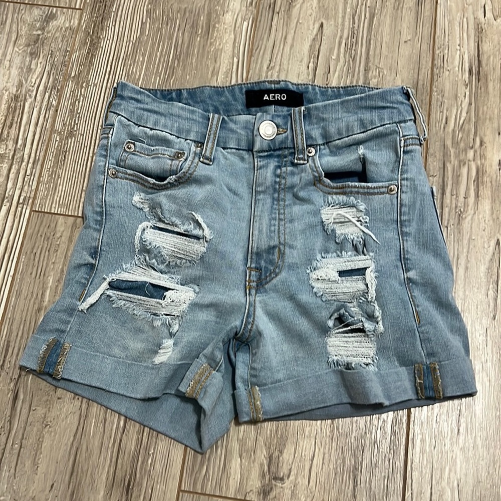 aeropostal high rise ripped jean shorts
